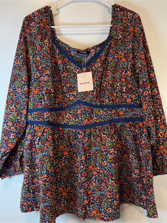 BloomChic Tops - BloomChic Navy Ditsy Floral Long-Sleeve Peplum Blouse Women’s Size 15-16
